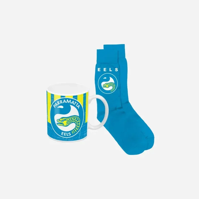 A Parramatta Eels mug and sock gift pack